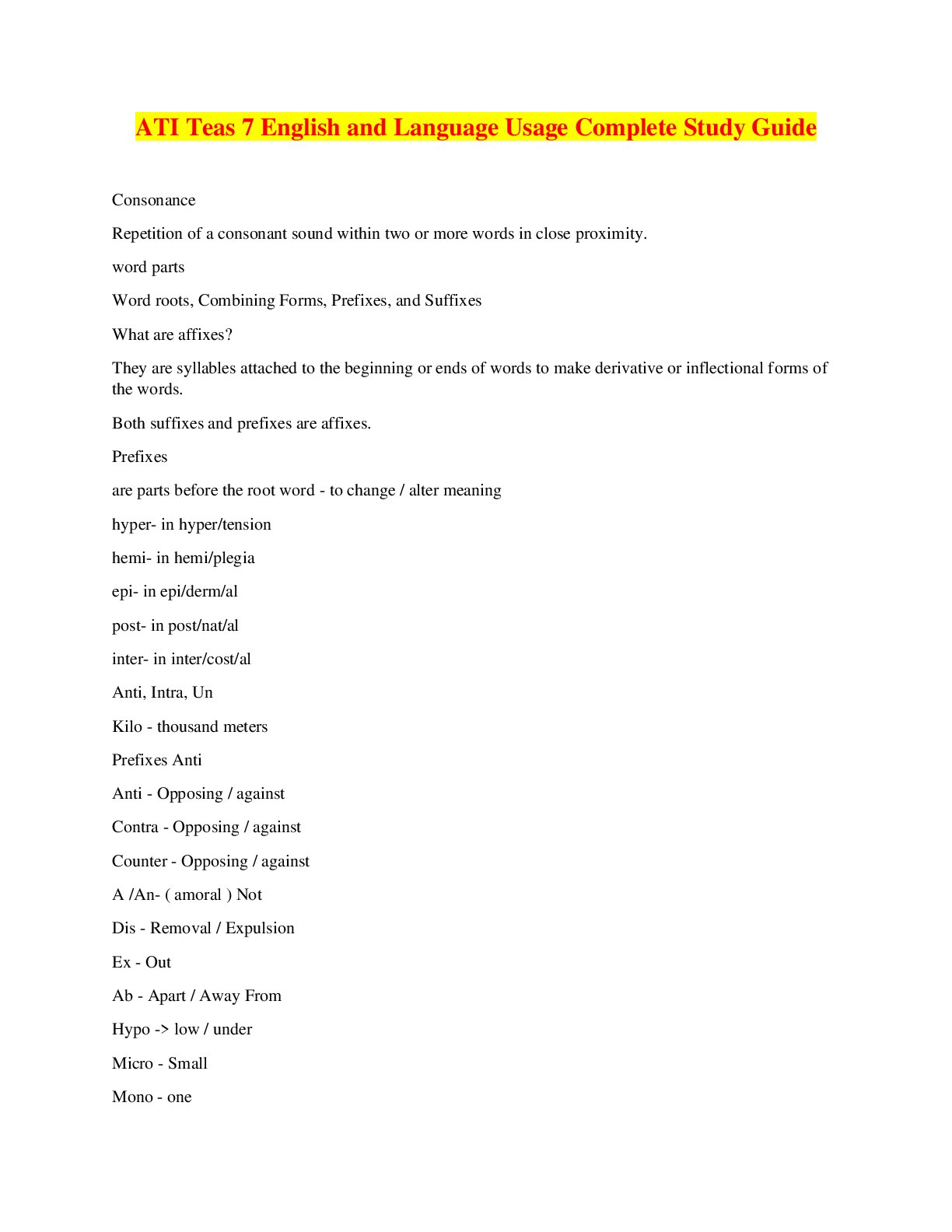 Preview image for ATI Teas 7 English and Language Usage Complete Study Guide